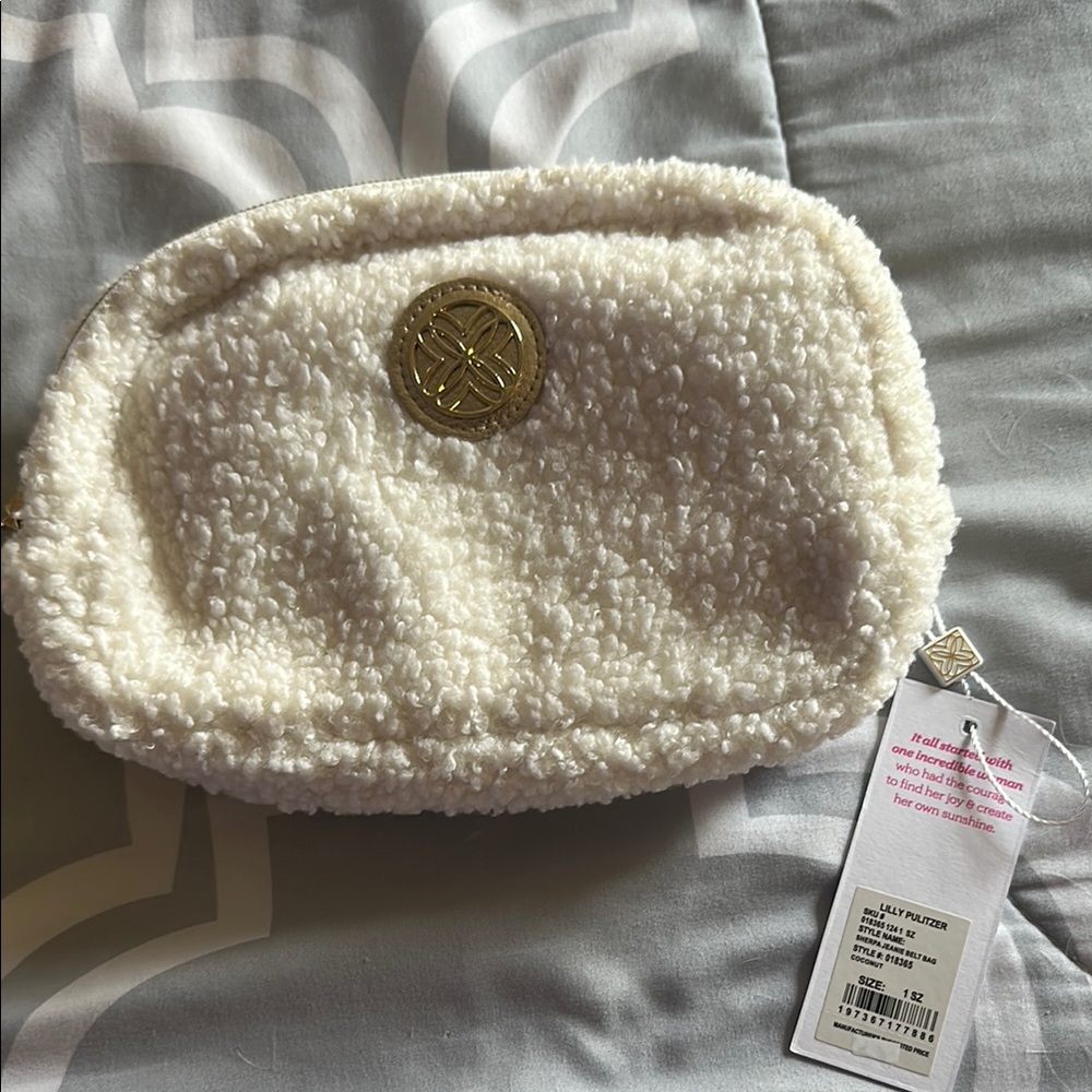 Lily Cream Sherpa Crossbody Bag with Gold Emblem